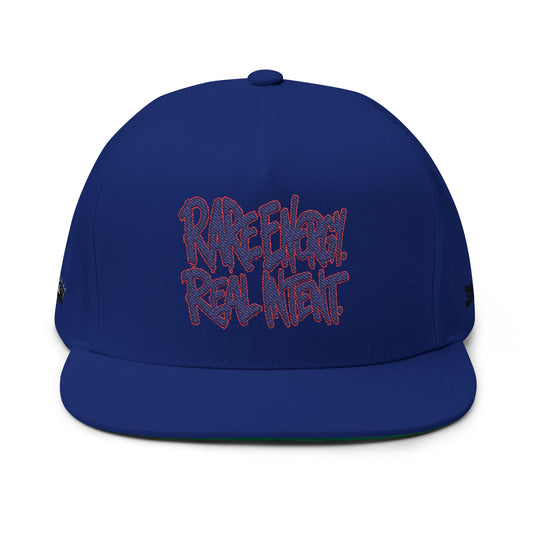 Flat Bill Cap — "Rare Energy, Real Intent" Embroidered Streetwear Snapback