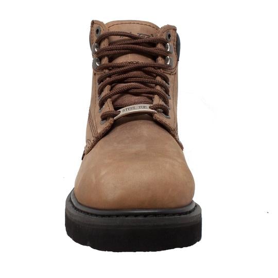 Men's 6" Brown Steel Toe Work Leather Boots